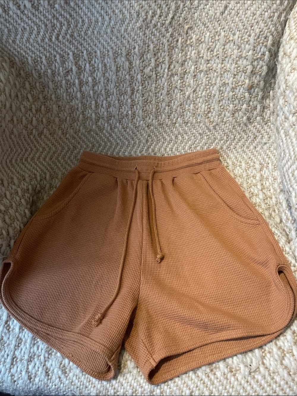 Boheme Waffle Knit Drawstring Athletic Shorts - Brown